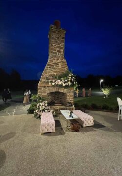 The Barns at Crest Hill Fireplace Patio at night